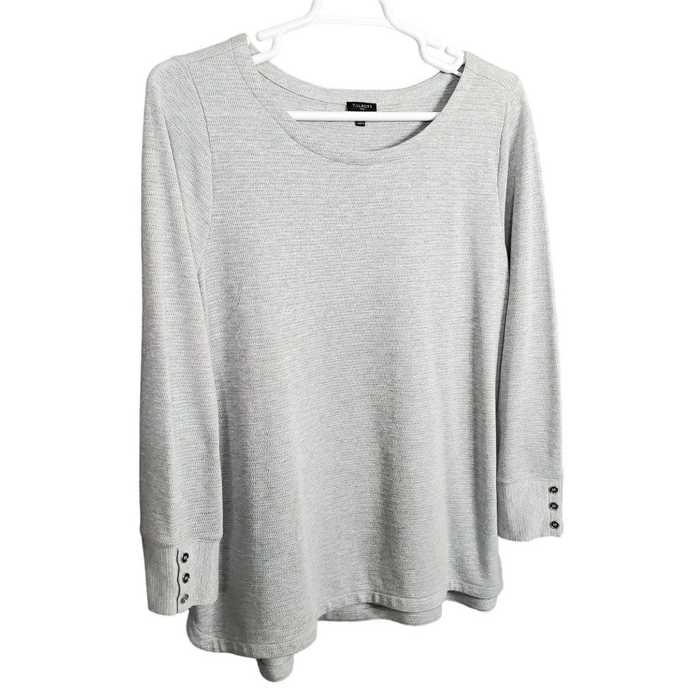 Talbots Size 2X Shirt Button Cuff Sparkle Knit Tunic Silver Gray Shimmer